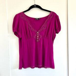 D&G Dolce & Gabbana Y2K Fuchsia Blouse with Lace and Button Detail